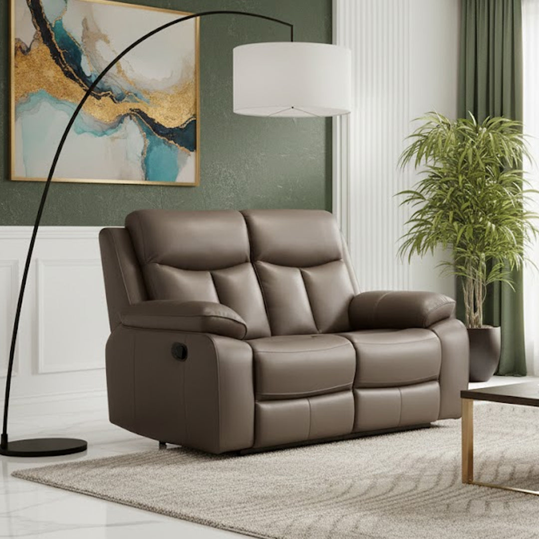 DACIA LEATHER 2 SEATER SOFA WITH INBUILT ELECTRIC RECLINERS GREY