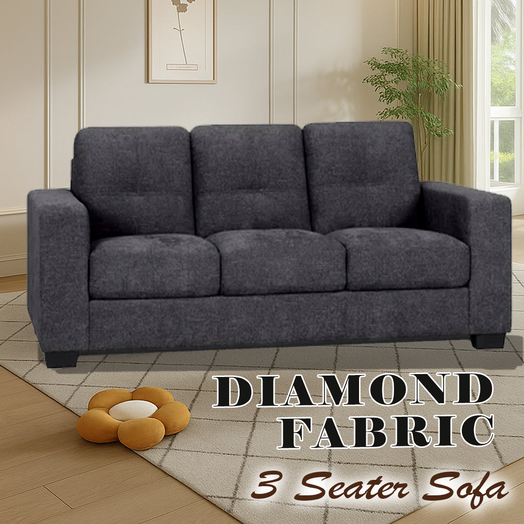 DIAMOND FABRIC 3 SEATER SOFA DARK GREY