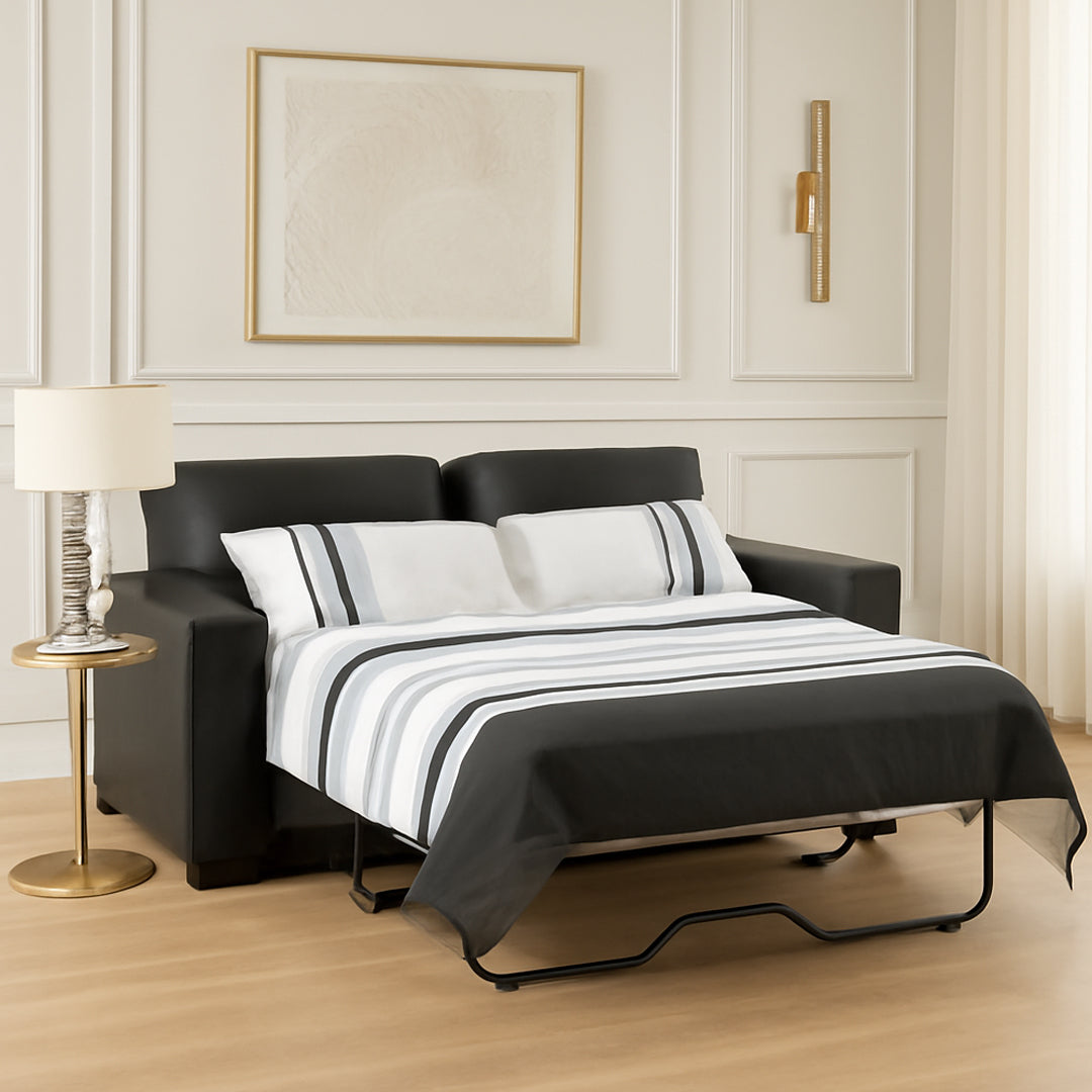 DIAMOND LEATHER-LOOK 2.5 SEATER SOFA BED BLACK