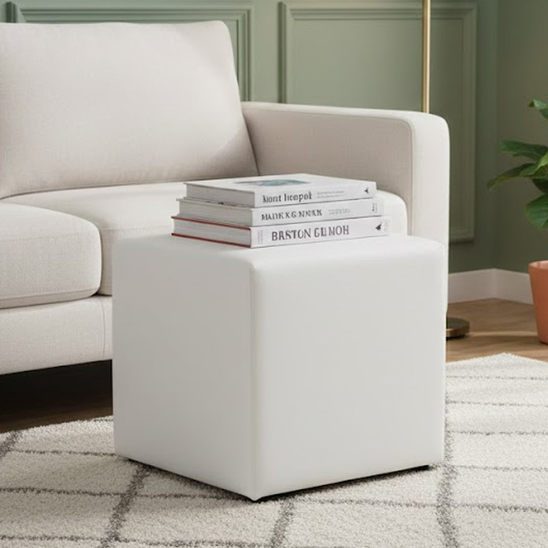 DOZE LEATHER-LOOK OTTOMAN WHITE