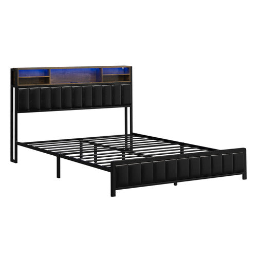 LIVING FUSION WINDHAM FAUX LEATHER QUEEN BED WITH LED