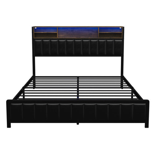 LIVING FUSION WINDHAM FAUX LEATHER QUEEN BED WITH LED