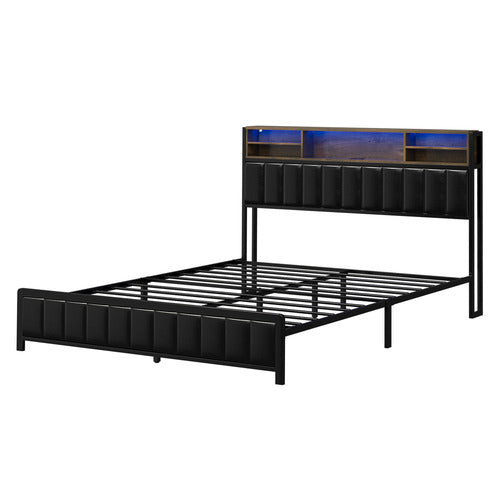 LIVING FUSION WINDHAM FAUX LEATHER QUEEN BED WITH LED