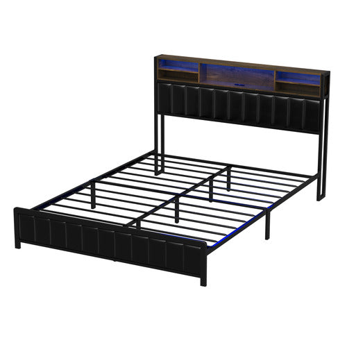 LIVING FUSION WINDHAM FAUX LEATHER QUEEN BED WITH LED