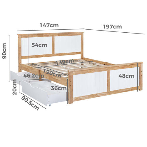 EXPERT HOMEWARES DANA RUBBERWOOD BED FRAME WITH DRAWERS