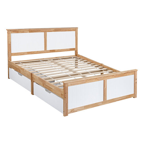 EXPERT HOMEWARES DANA RUBBERWOOD BED FRAME WITH DRAWERS