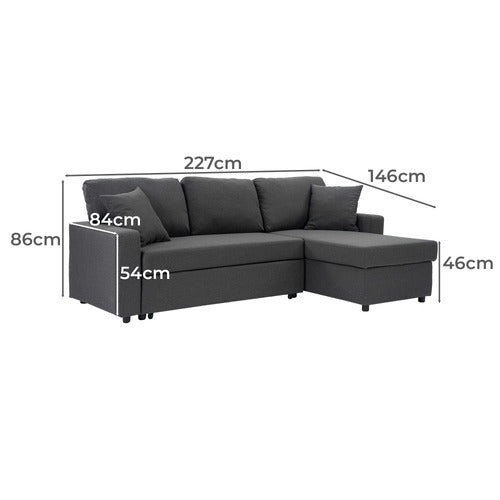 DARCY 3 SEATER SOFA BED WITH REVERSIBLE CHAISE