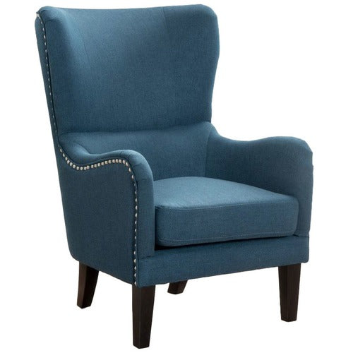 FURNITURE MARKET BLUE HIGH BACK FABRIC ARMCHAIR