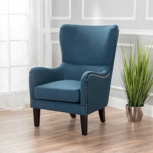 FURNITURE MARKET BLUE HIGH BACK FABRIC ARMCHAIR