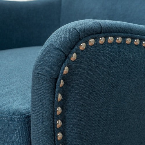 FURNITURE MARKET BLUE HIGH BACK FABRIC ARMCHAIR