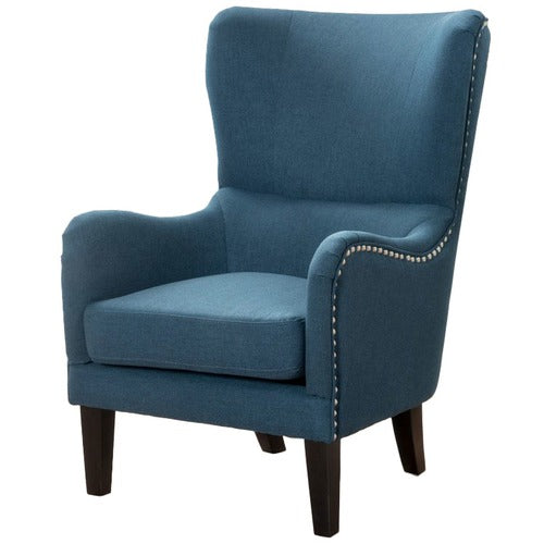 FURNITURE MARKET BLUE HIGH BACK FABRIC ARMCHAIR