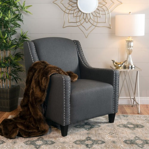 FURNITURE MARKET DARK GREY DAVENPORT FABRIC ARMCHAIR