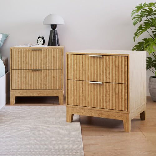 CORE LIVING DECORIS 2 DRAWER RIBBED BEDSIDE TABLES (SET OF 2)