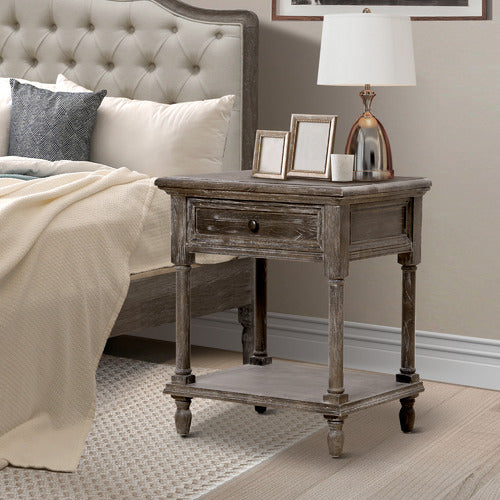 NATURALLY PROVINICIAL DEWEY OAK WOOD BEDSIDE TABLE