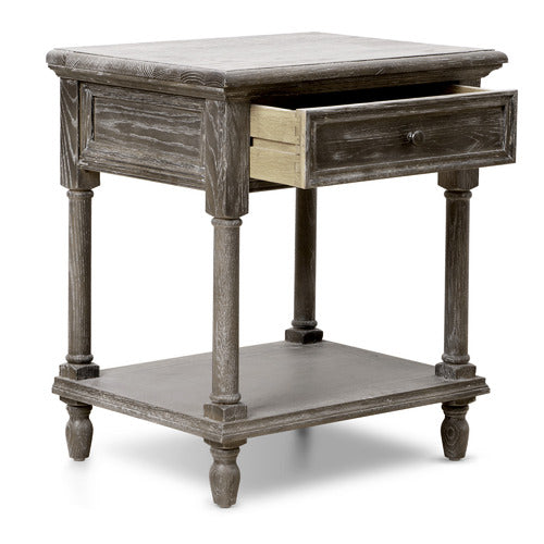 NATURALLY PROVINICIAL DEWEY OAK WOOD BEDSIDE TABLE