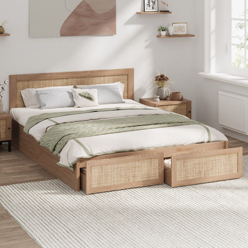LIVING FUSION HOLLY RATTAN PLATFORM BED WITH UNDERBED DRAWERS