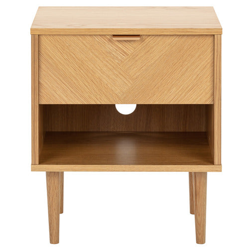 DION HERRINGBONE OAK WOOD BEDSIDE TABLE