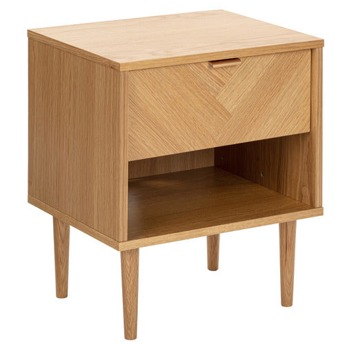 DION HERRINGBONE OAK WOOD BEDSIDE TABLE