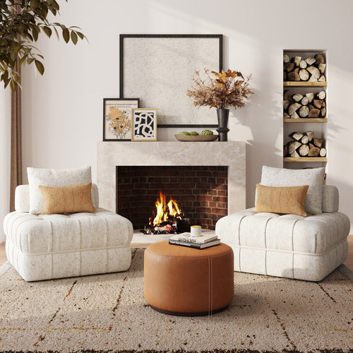 EVER DREAMING LIVING BEIGE ELLA 120CM WOOL-BLEND LOUNGE CHAIRS (SET OF 2)