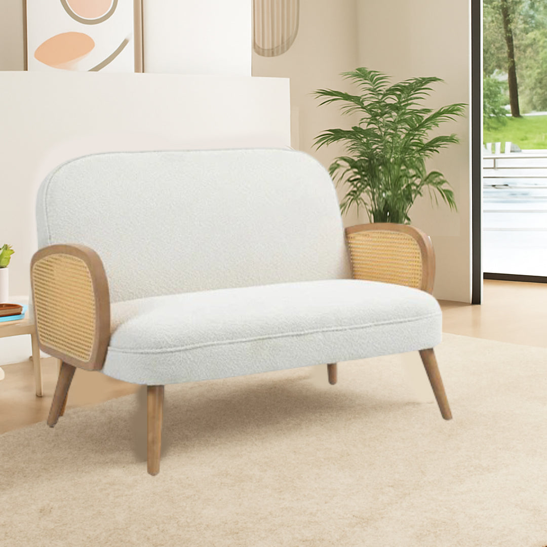 EVIE HOME SHAAN 2 SEATER BOUCLE & RUBBERWOOD SOFA