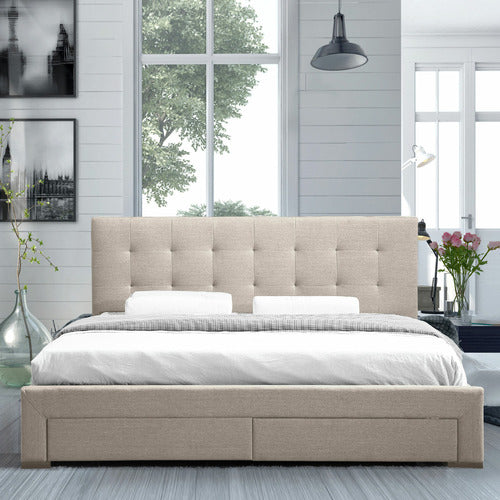 OAKLEIGH HOME BEIGE EDAN BED FRAME WITH STORAGE DRAWERS