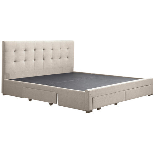 OAKLEIGH HOME BEIGE EDAN BED FRAME WITH STORAGE DRAWERS