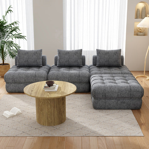 EVER DREAMING LIVING ELLA 4 SEATER BOUCLE SOFA & OTTOMAN SET