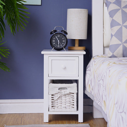 EVER DREAMING LIVING ELOISA BEDSIDE TABLE WITH WICKER BASKET