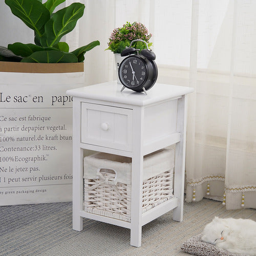 EVER DREAMING LIVING ELOISA BEDSIDE TABLE WITH WICKER BASKET