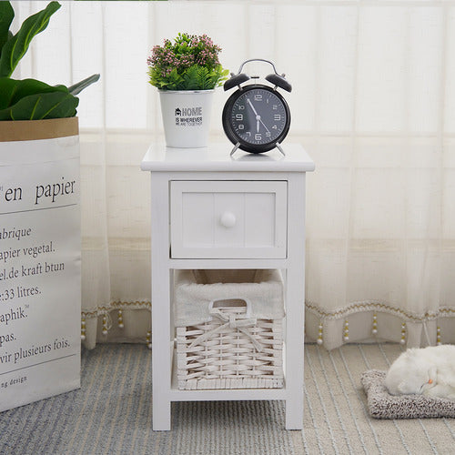 EVER DREAMING LIVING ELOISA BEDSIDE TABLE WITH WICKER BASKET