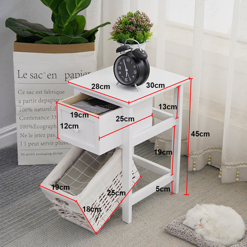 EVER DREAMING LIVING ELOISA BEDSIDE TABLE WITH WICKER BASKET