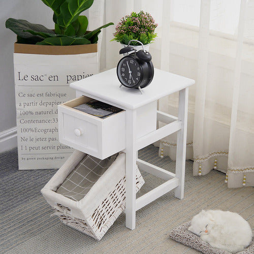 EVER DREAMING LIVING ELOISA BEDSIDE TABLE WITH WICKER BASKET