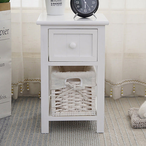 EVER DREAMING LIVING ELOISA BEDSIDE TABLE WITH WICKER BASKET
