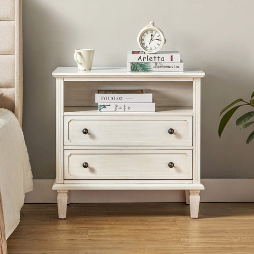 EVERAMA FURNITURE ELROND 2 DRAWER BEDSIDE TABLE