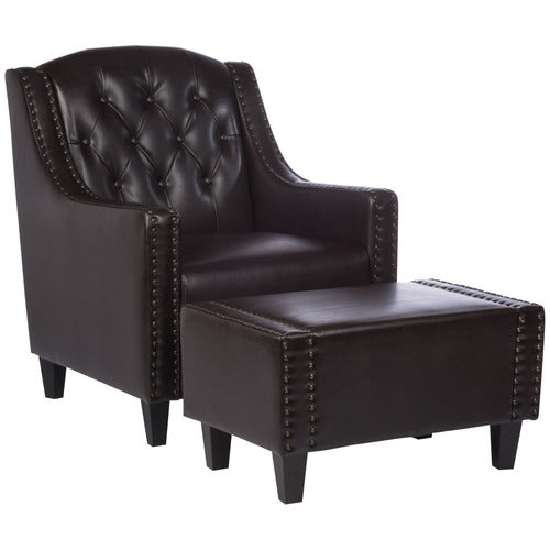 FURNITURE MARKET ELSTERNWICK FAUX LEATHER ARMCHAIR & FOOTSTOOL SET