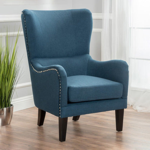 FURNITURE MARKET BLUE HIGH BACK FABRIC ARMCHAIR