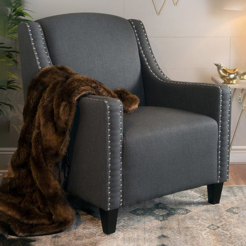 FURNITURE MARKET DARK GREY DAVENPORT FABRIC ARMCHAIR