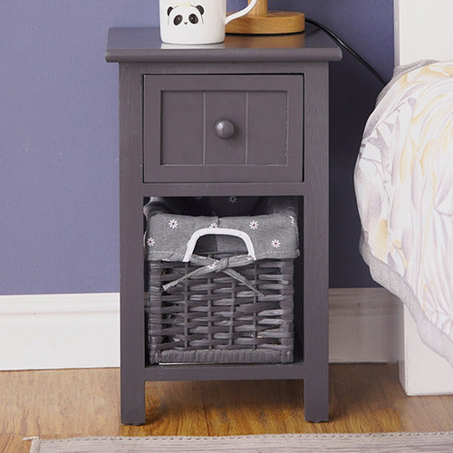 EVER DREAMING LIVING ELOISA BEDSIDE TABLE WITH WICKER BASKET