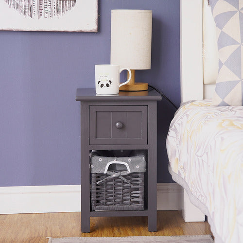 EVER DREAMING LIVING ELOISA BEDSIDE TABLE WITH WICKER BASKET