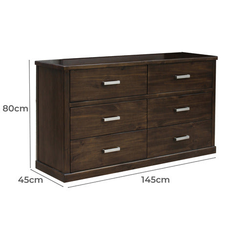HAWTHORNE HOME FRAYA PINE WOOD 6 DRAWER CHEST