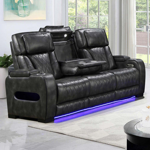 SOUTHERN STYLERS FREDERICK 3 SEATER LED FAUX LEATHER RECLINER SOFA
