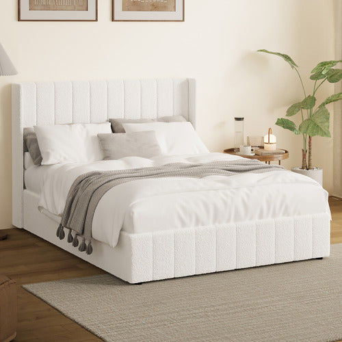 LIVING FUSION WHITE GABRIELLE SHERPA GAS LIFT STORAGE BED