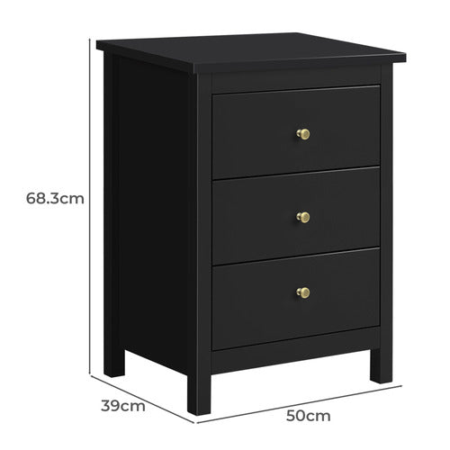 HOXTON ROOM BLACK GEOFFREY 3 DRAWER BEDSIDE TABLE