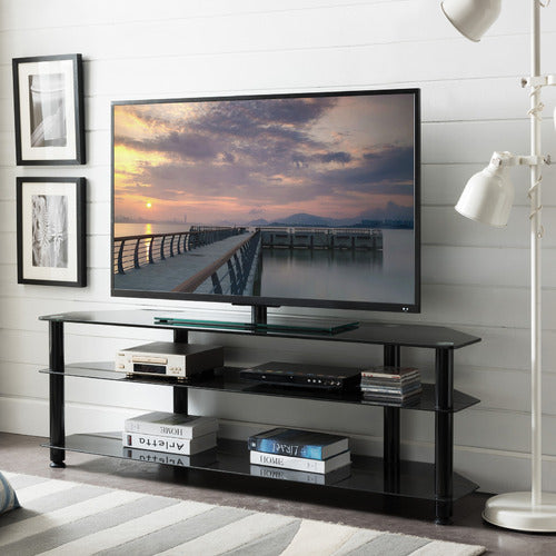 MONUMENT FURNITURE BLACK GLASS-TOP ENTERTAINMENT UNIT