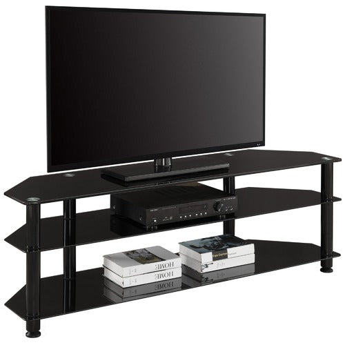 MONUMENT FURNITURE BLACK GLASS-TOP ENTERTAINMENT UNIT
