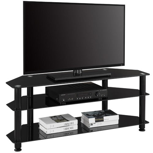 MONUMENT FURNITURE BLACK GLASS-TOP ENTERTAINMENT UNIT
