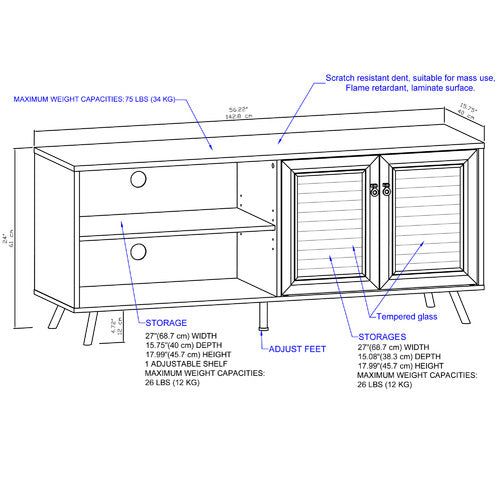 CORNER OFFICE 142.8CM WHITE MADISON 2 DOOR TV UNIT