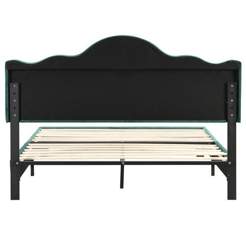 EVIE HOME GREEN HOLT BUTTON-TUFTED VELVET BED FRAME