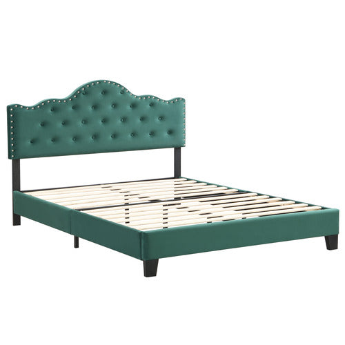 EVIE HOME GREEN HOLT BUTTON-TUFTED VELVET BED FRAME