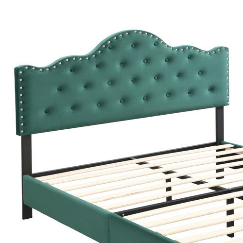 EVIE HOME GREEN HOLT BUTTON-TUFTED VELVET BED FRAME
